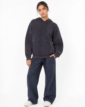 INC International Concepts Women's XS Moto Sleeve Hoodie - Blue Cotton Blend
